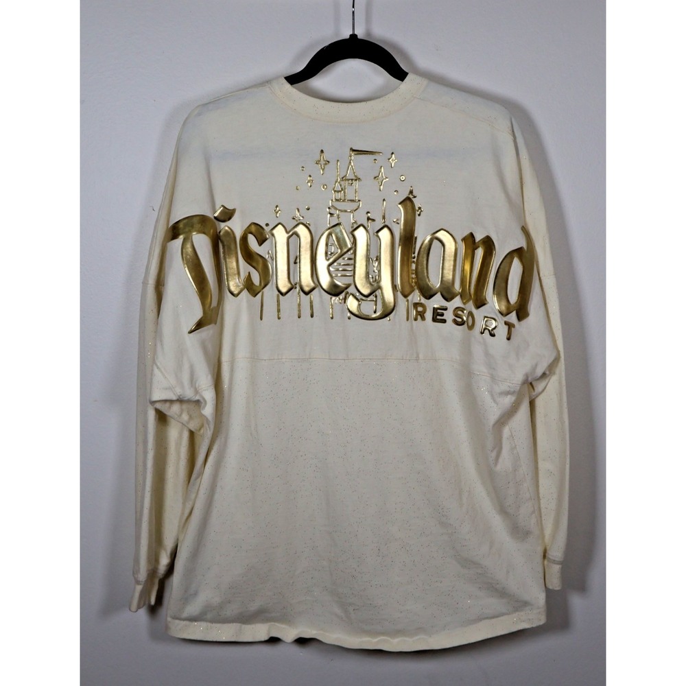 Disney Spirit Jersey Size Large Walt Disney‎ World Cream Gold Glitter Puff Print
